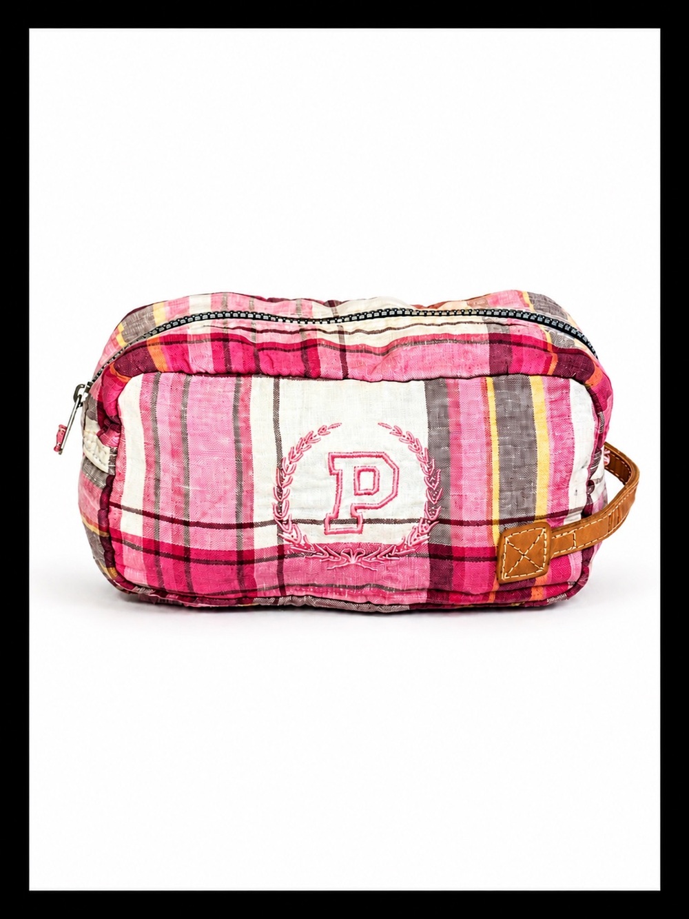 💕ⓅⒾⓃⓀ ⓋⓈ VINTAGE/RARE/HTF Leather handle Makeup Bag with zip closure💕